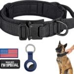 DAGANXI Tactical Dog Collar, Adjustable Military Training Nylon Dog Collar with Control Handle and Heavy Metal Buckle for Medium and Large Dogs, with Patches and Airtags Case (L, Black)