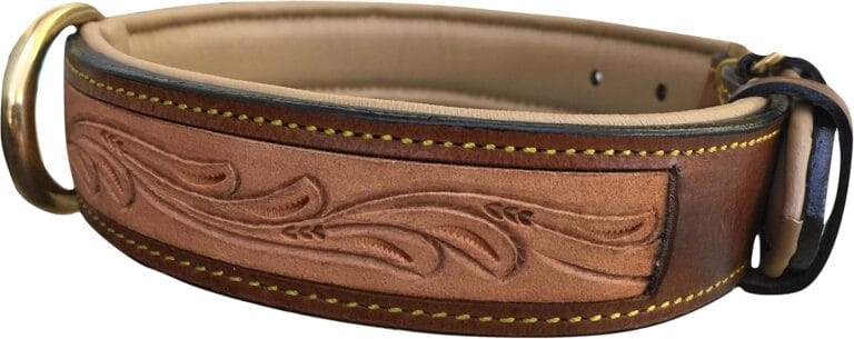 Padded Leather Dog Collar, Custom Handmade Hand Tooled with Genuine Real Leather, Large Brown