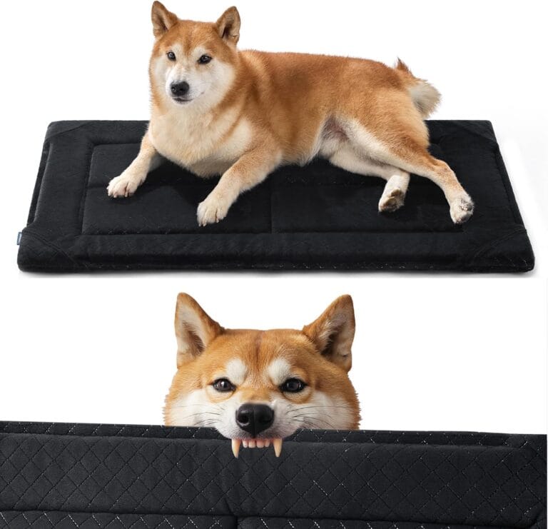 Bedsure Chew Proof Dog Bed Large Sized Dog Machine Washable Pet Crate Pad Durable Kennel Pad for Chewers, Black