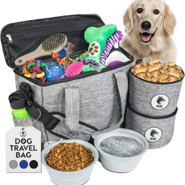 Dog Travel Bag for Supplies - Airline-Approved Backpack for Dogs - Pet Supply Organizer with Foldable Bowls & Food Containers - Pet Travel Bag - Dog Bags for Travelling with Accessories