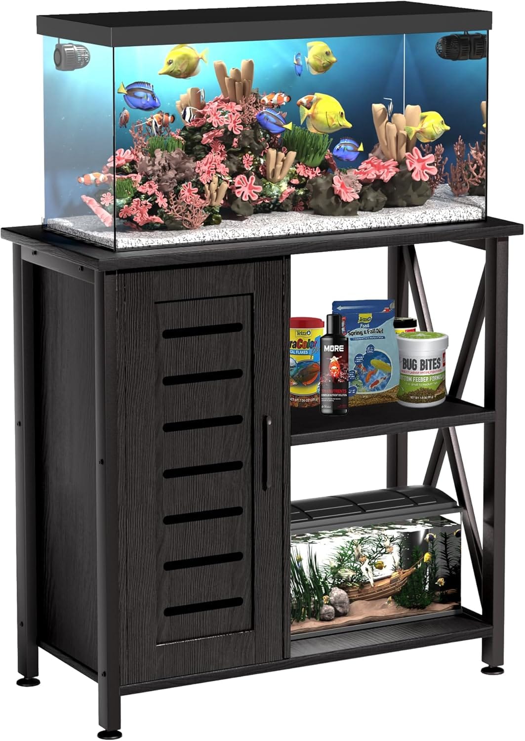 20 29 Gallon Fish Tank Stand, Aquarium Stand With Cabinet Accessories Storage, Heavy Duty Metal Frame, 31.49" L*15.74" W Tabletop, 330LBS Capacity, Black PG07YGB 20-29 Gallon Fish Tank Stand, Aquarium Stand with Cabinet Accessories Storage, Heavy Duty Metal Frame, 31.49" L*15.74" W Tabletop, 330LBS Capacity, Black PG07YGB