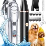 oneisall Dog Grooming Kit for Heavy Thick Hair&Coats/Low Noise Rechargeable Cordless Waterproof Dog Clippers for Grooming Animals&Pets/Pet Shaver with Stainless Steel Blade and Paw Trimmer