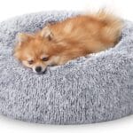 JOLLYVOGUE Calming Dog & Cat Bed for Small Dogs, Anti-Anxiety Donut Cuddler Cozy Soft Round Bed with Anti-Slip Bottom, Fluffy Faux Fur Plush Cushion Beds for Small Medium Dogs (20")