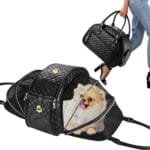 Dog Purse Carrier for Small Dogs, 2-Side Expandable Small Dog Carrier, Holds Up to 10lbs PU leather Pet Carrier, Cat Carrier, Airline Approved Puppy Purse Carrier for Travel (Black, Small Size)