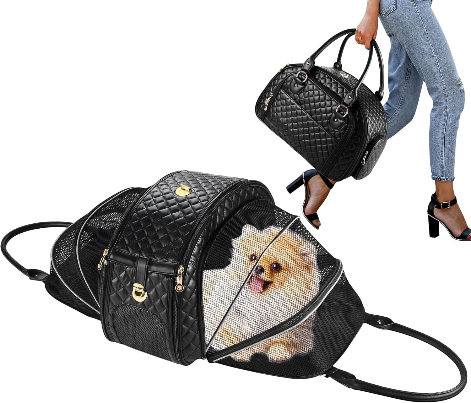 Dog Purse Carrier For Small Dogs, 2 Side Expandable Small Dog Carrier, Holds Up To 10lbs PU Leather Pet Carrier, Cat Carrier, Airline Approved Puppy Purse Carrier For Travel (Black, Small Size) Dog Purse Carrier for Small Dogs, 2-Side Expandable Small Dog Carrier, Holds Up to 10lbs PU leather Pet Carrier, Cat Carrier, Airline Approved Puppy Purse Carrier for Travel (Black, Small Size)