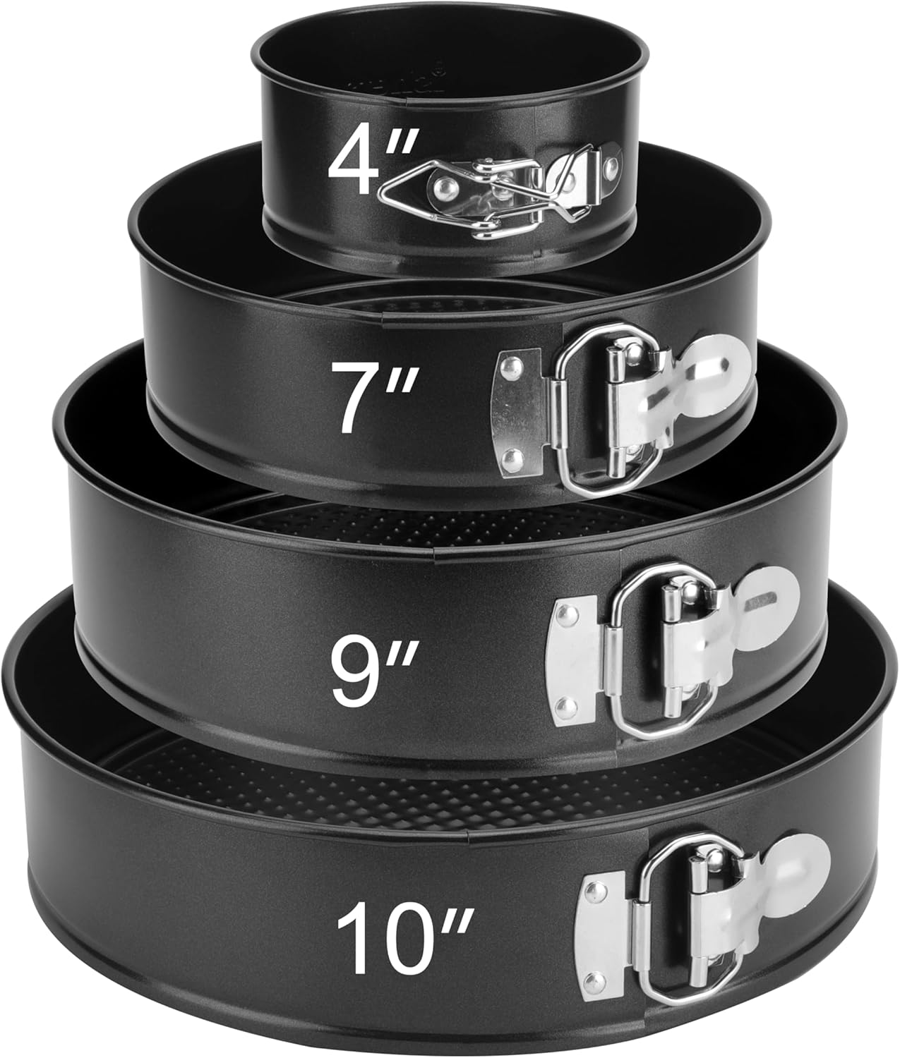 Springform Pan Set Of 4, 4/7/9/10inch Cake Pan, Non Stick Leak Proof With Removable Bottom, Cheesecake Pan For Baking, Black Springform Pan Set of 4, 4/7/9/10inch Cake Pan, Non-Stick Leak-Proof with Removable Bottom, Cheesecake Pan for Baking, Black