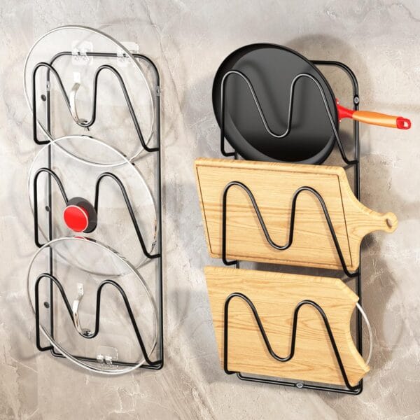 2 Pack Pot-Lid-Organizer, 6-Tier Pots and Pans Lid Organizer Under Cabinet, No Drilling, Rustproof, Lid-Organizers-Inside-Cabinet for Small-Space-Solution & Kitchen Cabinet Organization