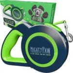 Mighty Paw Retractable Dog Leash 2.0 | 16' Heavy Duty Reflective Nylon Tape Lead for Pets up to 0-50 lbs. Tangle Free Design W/One Touch Quick-Lock Braking System & Anti-Slip Handle (Green/Lite)
