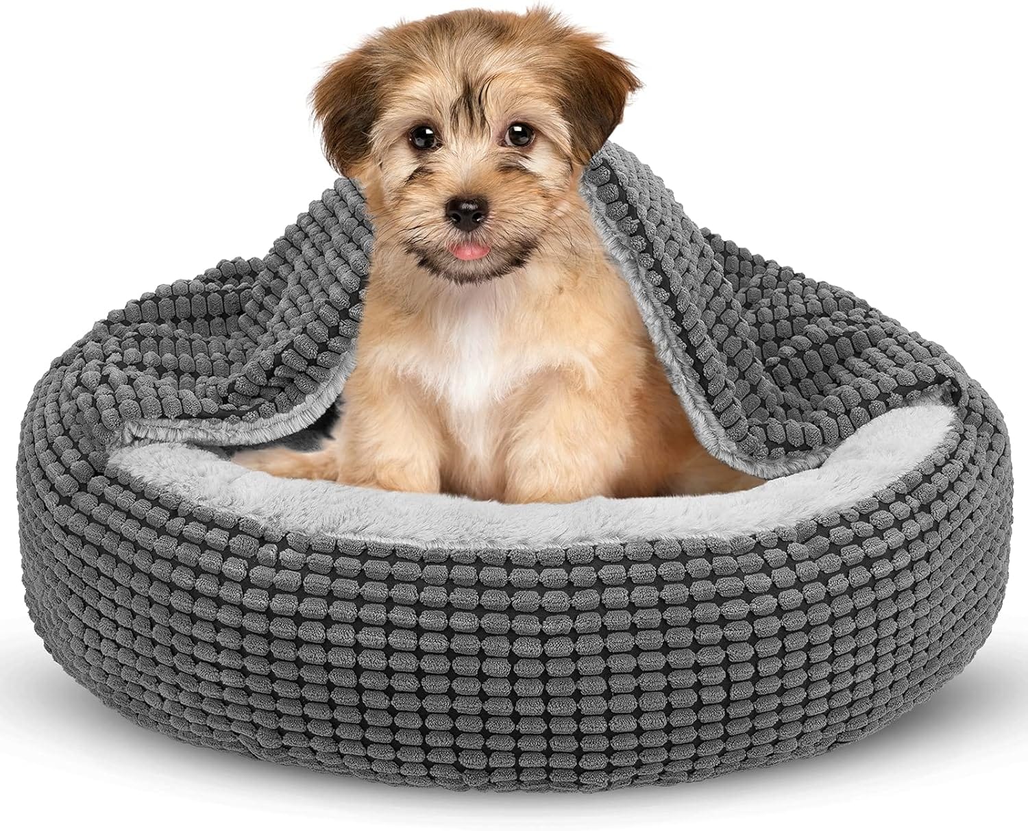 SIWA MARY Small Dog Bed With Attached Blanket, Cozy Donut Cuddler Anti Anxiety Hooded Pet Beds Calming Cave Bed. Orthopedic Round Puppy Beds For Dogs Or Cats Washable, Anti Slip Bottom, 23inch SIWA MARY Small Dog Bed with Attached Blanket, Cozy Donut Cuddler Anti-Anxiety Hooded Pet Beds Calming Cave Bed. Orthopedic Round Puppy Beds for Dogs or Cats Washable, Anti-Slip Bottom, 23inch