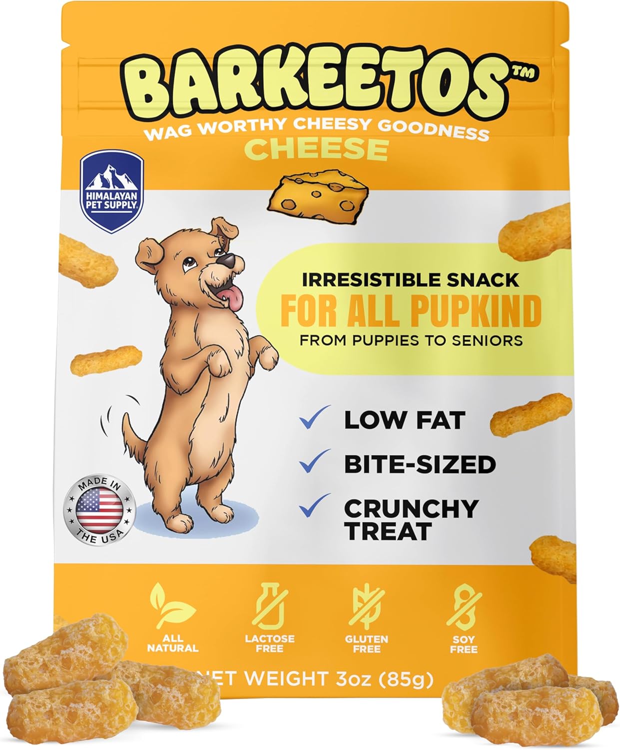 Barkeetos Dog Treats, Crunchy And Cheesy Pet Snacks Made With Real Himalayan Cheese, Gluten Free, Grain Free, Lactose Free, Natural Dog Food For All Breeds And Sizes Barkeetos Dog Treats, Crunchy and Cheesy Pet Snacks Made with Real Himalayan Cheese, Gluten Free, Grain Free, Lactose Free, Natural Dog Food for All Breeds and Sizes