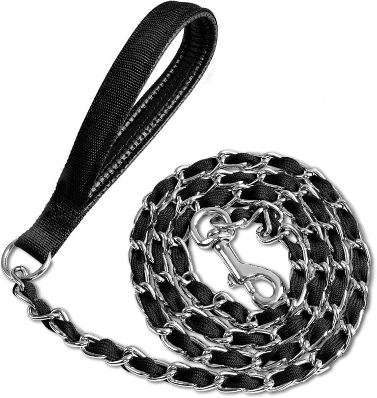 Chain Dog Leash Chew Proof, Metal Chain and Nylon Rope Pet Dog Leash with Padded Handle, Heavy Duty Leashes for Medium Large Dogs Training, Walking