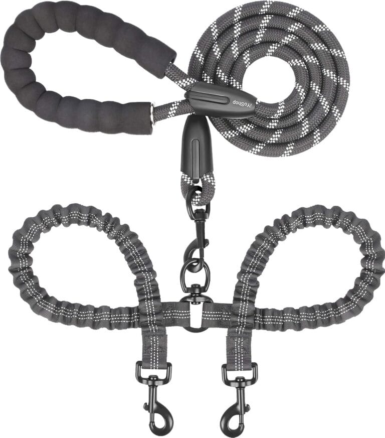 iYoShop Dual Dog Leash - 360 Swivel, No Tangle Walking Leash with Shock Absorbing Bungee for Two Dogs (Large, 25-150 lbs, Black)