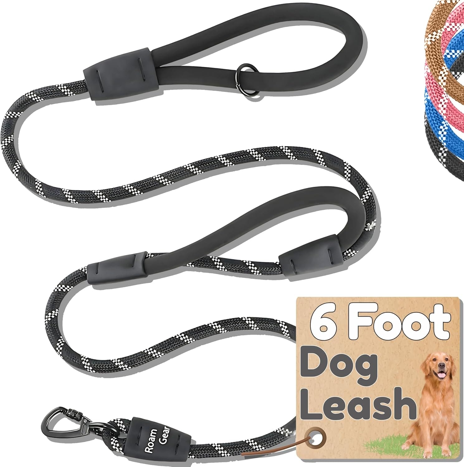 Premium 6 Ft Dog Leash Two Extra Padded Handles, Heavy Duty Leashes For Medium Dogs To Large Breeds, Reflective, Shock Absorbing, Anti Pull Rope Leash, Strong Pet Lead For Everyday Walks Roam Gear Premium 6 Ft Dog Leash - Two Extra Padded Handles, Heavy Duty Leashes for Medium Dogs to Large Breeds, Reflective, Shock-Absorbing, Anti-Pull Rope Leash, Strong Pet Lead for Everyday Walks - Roam Gear