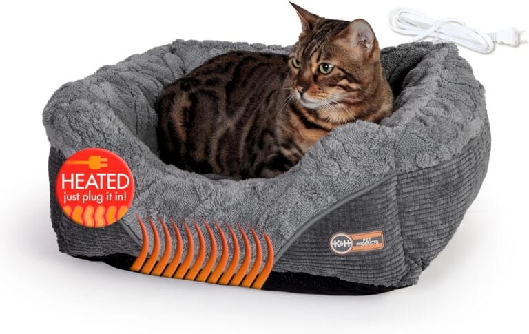 K&H Pet Products Thermo-Pet Lounge Sleeper Indoor Heated Pet Bed for Cats & Dogs, Bolstered Warm Calming Pillow Bed, Waterproof Heated Pad, Machine Washable, Safety Listed - Small 20.5 X 19.5in