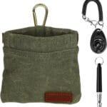 Dog Treat Pouch Training Kit for Keychain, Small Puppy Treat Bag with Clip for Leash on The go, Hands Free Auto Closure Pouches with Dog Clicker and Silent Whistle for Pet Training