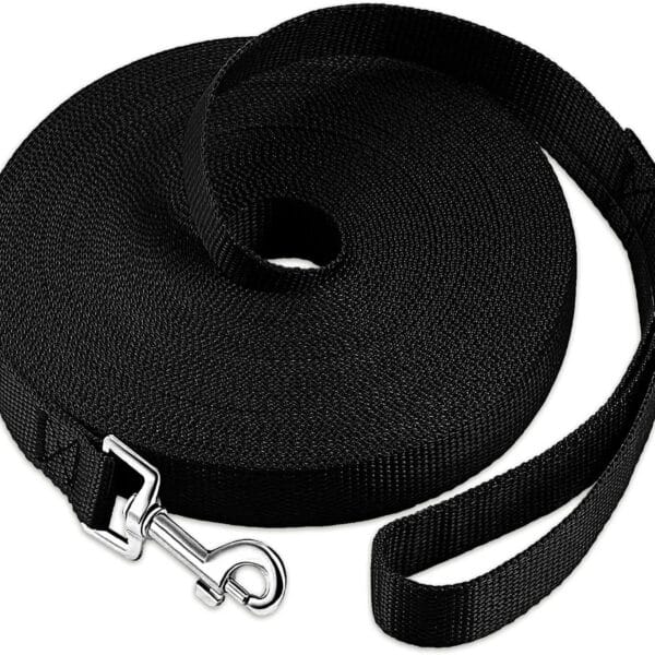 Training Dog Leash for Small Medium Dogs, Nylon Strong Durable Long Training Leash for Dog Obedience Recall Training Agility Lead to Play, Camp, or Backyard, Black, 20ft x 0.63 inch