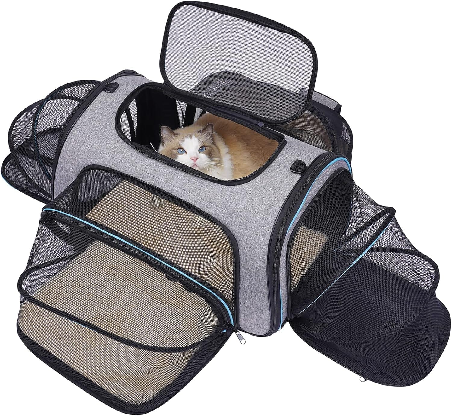 Siivton 4 Sides Expandable Pet Carrier, Airline Approved Soft Sided Dog Cat Carrier Bag With Fleece Pad For Cats, Puppy And Small Animals (4 Extension Gray Blue, L:18.0" L X 11.0" W X 11.0" H) Siivton 4 Sides Expandable Pet Carrier, Airline Approved Soft-Sided Dog Cat Carrier Bag with Fleece Pad for Cats, Puppy and Small Animals (4 Extension Gray_Blue, L:18.0" L x 11.0" W x 11.0" H)