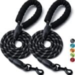 2 Pack Dog Leash, 4/5//6 FT Heavy Duty Nylon Rope Pet Leashes with Comfortable Padded Handle, Reflective Dog Leashes for Small Medium and Large Dogs (5FT-1/2,Black/Black)