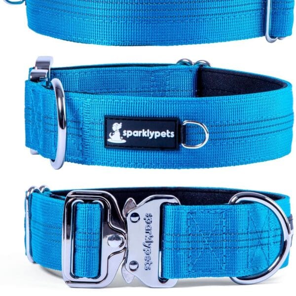 SparklyPets Heavy Duty Wide Dog Collar with Quick Release Chrome Buckle Thick Tactical Dog Collar with Reflective Stripes & Soft Lining for Large & Medium Breeds