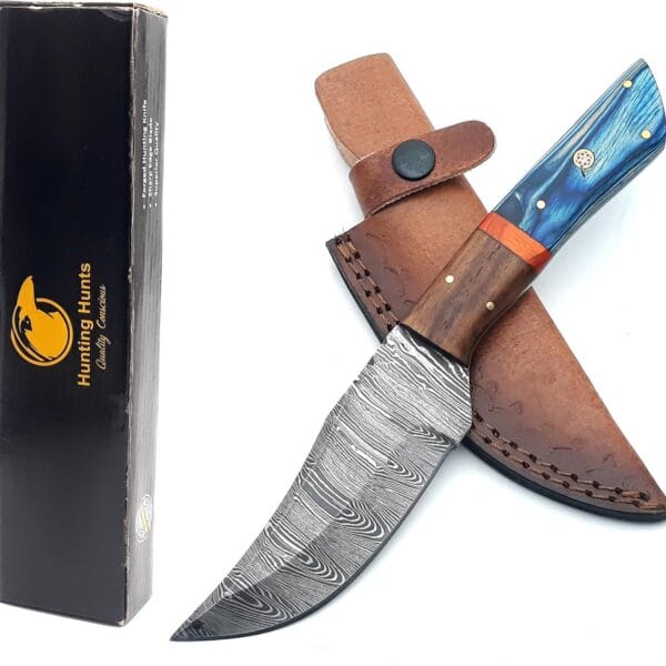 Custom Handmade Damascus Steel Hunting Knife Fixed Blade Skinning Knives for Camping, Outdoor, Survival Premium Damascus Blade with Sheath & Belt Loop Tactical Bushcraft Hunting gear for Men