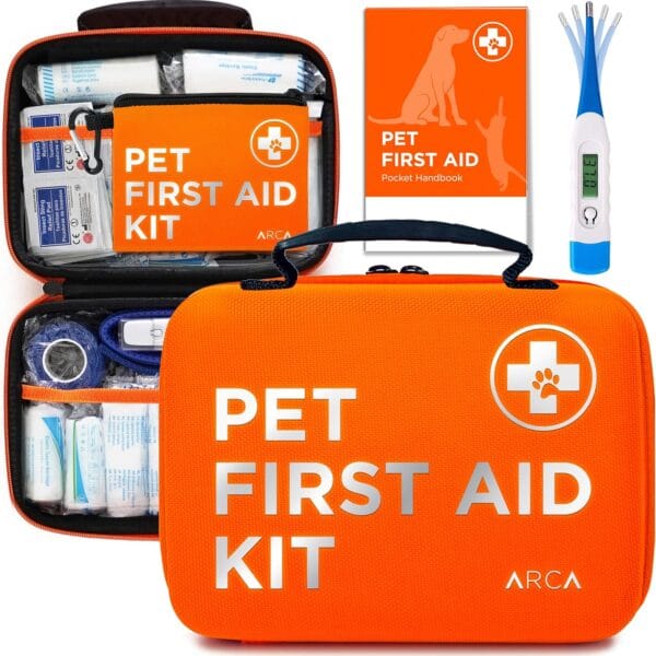 Cat & Dog First Aid Kit for Car - Pet Emergency Kit for Home Office Travel  Dog Camping Essentials with Digital Thermometer, Muzzle & Mini First Aid Pouch