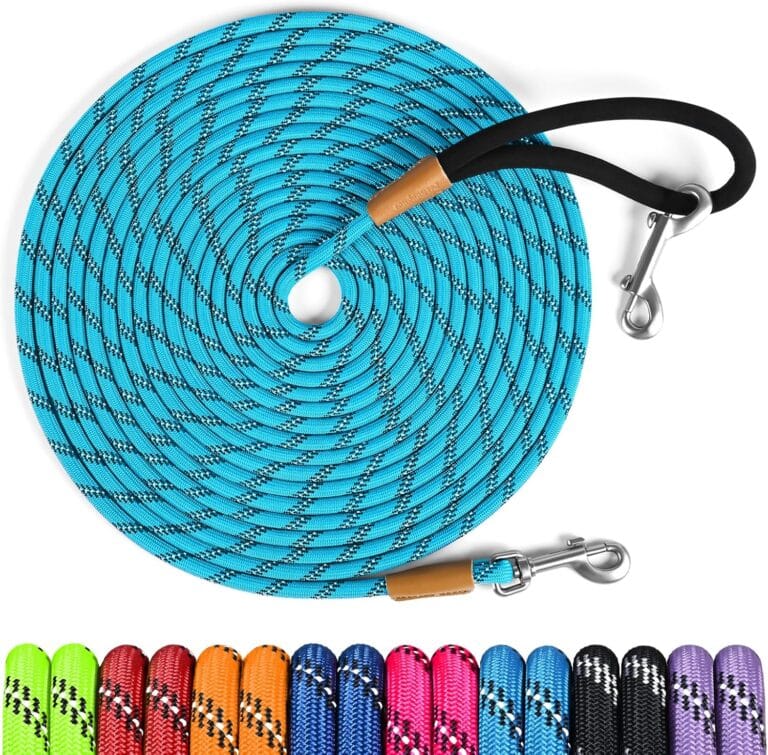 lynxking Long Dog Leash Reflective 15ft 30ft 50ft Check Cord Training Lead Padded Handle Heavy Duty Rope for Puppy Small Medium Large Dogs (Light Blue, 30ft x 3/8inch)