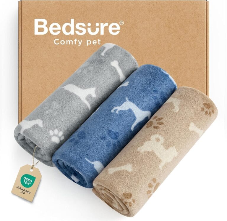 Bedsure 1 Pack 3 Pet Blankets, Super Soft Fluffy Premium Fleece Flannel Portable Throw Dog Blankets for Small Dogs, Printed Cat Puppy Blanket Grey/Brown/Blue Small(23x16 inch)