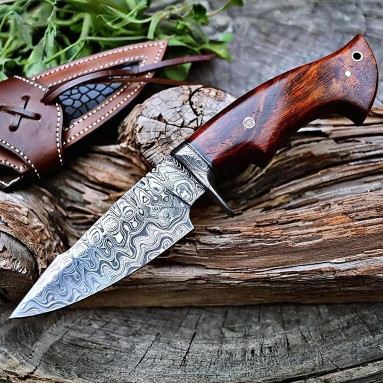 BIGCAT ROAR Predator Hunter - Patented Handmade Damascus Steel Fixed Blade Hunting Knife 10" - Walnut Wood Handle & Leather Sheath - Bushcraft Outdoor, Skinning & Survival Knife - Collector Men Gifts