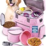 The Original Doggy Bag - Complete Dog Travel Bag for Supplies with 2 BPA-Free Travel Bowls & 2 Pet Food Containers - A Dog Mom Gift for Day Trips, Camping, Road Trips & Weekends Away - Lt. Pink