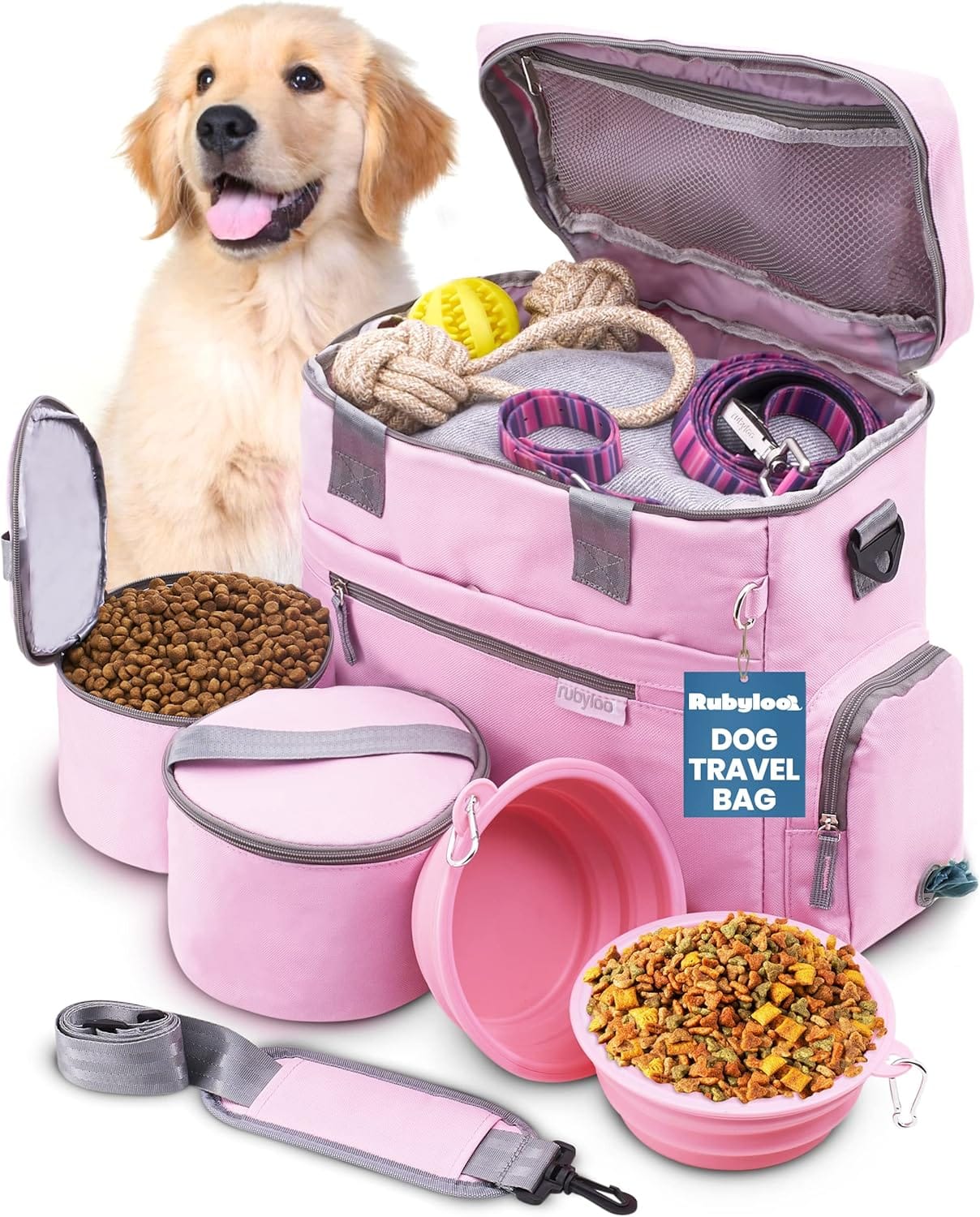 The Original Doggy Bag Complete Dog Travel Bag For Supplies With 2 BPA Free Travel Bowls & 2 Pet Food Containers A Dog Mom Gift For Day Trips, Camping, Road Trips & Weekends Away Lt. Pink The Original Doggy Bag - Complete Dog Travel Bag for Supplies with 2 BPA-Free Travel Bowls & 2 Pet Food Containers - A Dog Mom Gift for Day Trips, Camping, Road Trips & Weekends Away - Lt. Pink