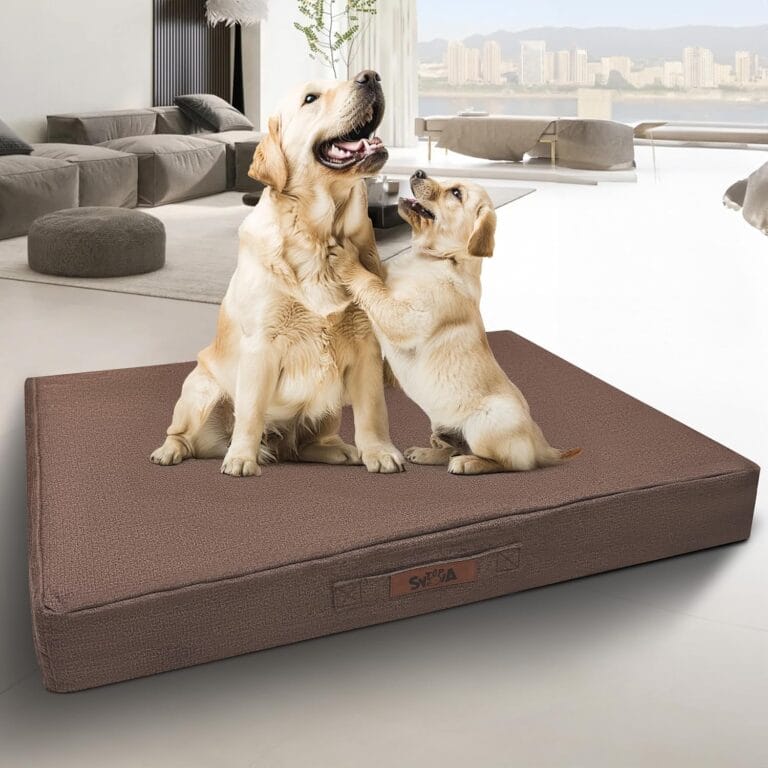 Sytopia 42-Inch Indestructible Chew-Resistant Dog Bed  XL, Extra Large Waterproof & Orthopedic Pet Bed for Outdoor Use, Supports Up to 100 lbs, Machine-Washable, Great for Crates  Caramel Brown