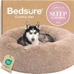 Bedsure Calming Dog Beds Large Sized Dog - Donut Washable Large Pet Bed, 36 inches Anti-Slip Round Fluffy Plush Faux Fur Dogs Bed, Fits up to 80 lbs Pets, Camel