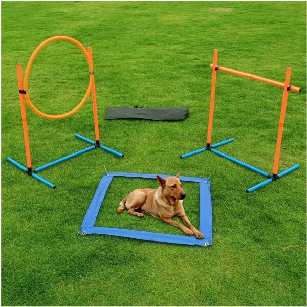 Dog Agility Training Equipment, Dog Obstacle Course Training Starter Kit Pet , Jump Pole, Jump Ring, Pause Box,Storage Bag,Dog Agility Course,Dog Hurdles,Dog Jumps,Outdoor or Indoor Game(3-Sets)