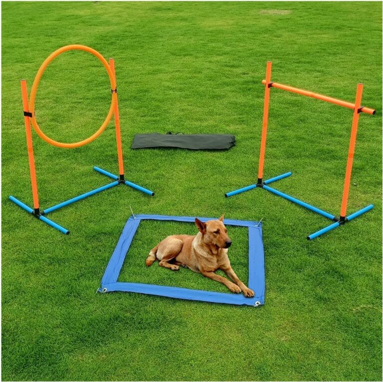 Dog Agility Training Equipment, Dog Obstacle Course Training Starter Kit Pet , Jump Pole, Jump Ring, Pause Box,Storage Bag,Dog Agility Course,Dog Hurdles,Dog Jumps,Outdoor or Indoor Game(3-Sets)