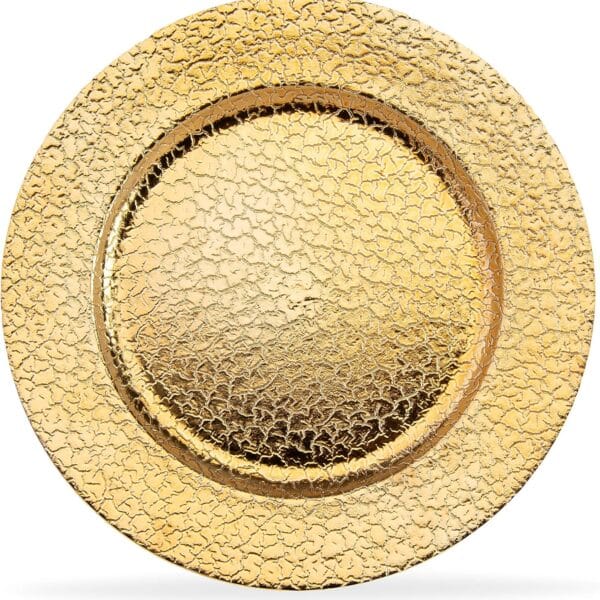 13 Inch Round Elegant Serve ware Charger Plates with Matching Napkin Rings, Wedding, Dinner party, Event - Choose from our Variety of Styles and Quantities (6, Cracked Gold)