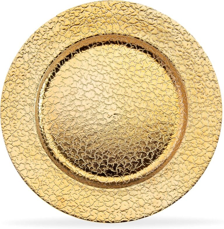 13 Inch Round Elegant Serve ware Charger Plates with Matching Napkin Rings, Wedding, Dinner party, Event - Choose from our Variety of Styles and Quantities (6, Cracked Gold)
