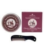 G.B.S Strong Hold Sandalwood Mustache Wax, Easy Application, Restyleable, long lasting hold with Styling Comb 50 Grams (Pak of 1, Sandalwood)