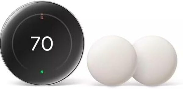 Google Nest Learning Thermostat (4th Gen, 2024) with 2 Temperature Sensors (2nd Gen) - Polished Obsidian (Renewed)