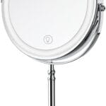 Lighted Makeup Mirror, 3000 mAh Rechargeable Double Sided Magnifying Vanity Mirror with 3 Colors, 1x/10x, 360 Rotation , Brightness Adjustable Magnification Cosmetic Light up Mirror, Women Gift