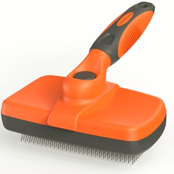 LION TAMER Self-Cleaning Slicker Brush for Dogs & Cats, Hair Brush for Pets, Deshedding Brush, Orange, Large