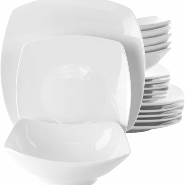 Elama White Porcelain Dish Dinnerware Set, 18 Piece, Newman
