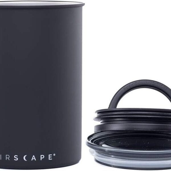 AirScape Planetary Design Stainless Steel Coffee Canister | Food Storage Container | US Patented Inner Plunger Lid REMOVES Excess Oxygen | Don't Buy airtight, Buy AIR-Less | (Medium, Matte Black)