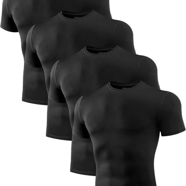 Niksa Men's Compression Shirts 1 or 4 Pack, Workout Gym Shirt Short Sleeve, Moisture Wicking Active Fit Base Layer T-Shirt