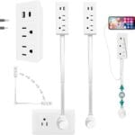 2 Pack Power Socket Expander for Ground Prong Up Outlet, Rotatable 180 Electrical Outlet Extender, Access Hard-to-Reach Outlets, Features USB-A, USB-C and 2 AC outlets, Suitable for Sofa, Nightstand