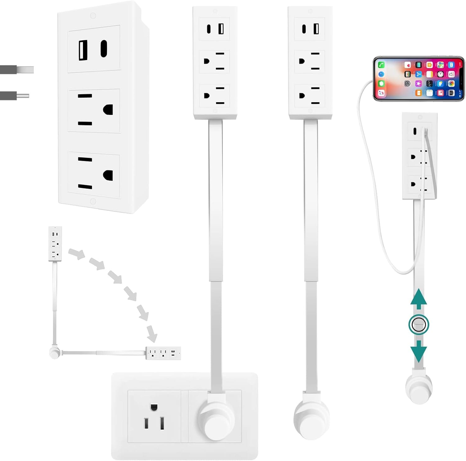 2 Pack Power Socket Expander For Ground Prong Up Outlet, Rotatable 180 Electrical Outlet Extender, Access Hard To Reach Outlets, Features USB A, USB C And 2 AC Outlets, Suitable For Sofa, Nightstand 2 Pack Power Socket Expander for Ground Prong Up Outlet, Rotatable 180 Electrical Outlet Extender, Access Hard-to-Reach Outlets, Features USB-A, USB-C and 2 AC outlets, Suitable for Sofa, Nightstand