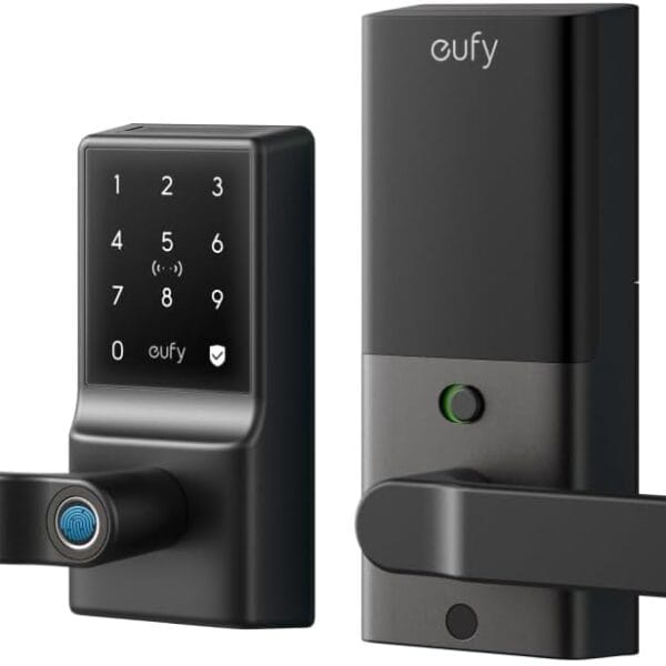 eufy Smart Lock C33, Keypad Door Lock with Handle, Fingerprint Door Knob, Keyless Entry Door Lock for Front Door and Bedrooms, Electronic Deadbolt, Wi-Fi, Remote App Control, IP53 Waterproof, Black
