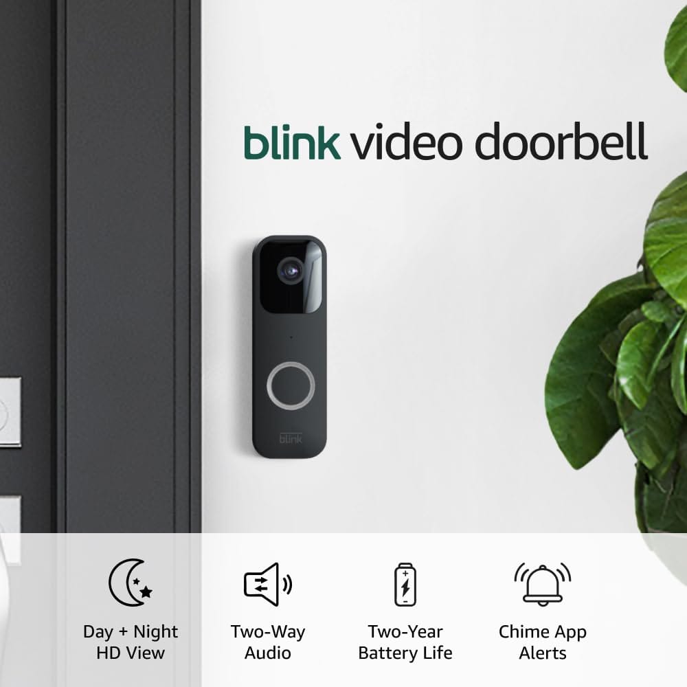 Blink Video Doorbell + Sync Module 2 Two Way Audio, HD Video, Two Year Battery Life, Motion Detection, Chime App Alerts, Works With Alexa (Black) Blink Video Doorbell + Sync Module 2 Two-way audio, HD video, two-year battery life, motion detection, chime app alerts, Works with Alexa (Black)