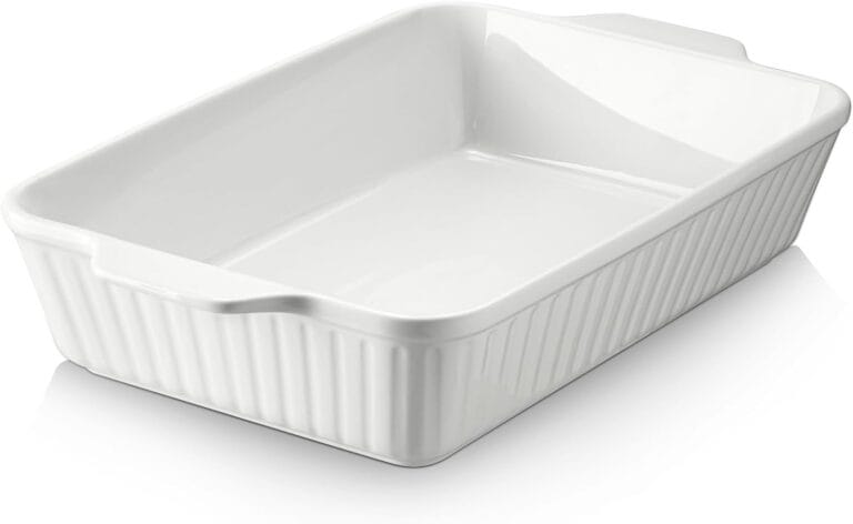 DOWAN Casserole Dish, 9x13 Ceramic Baking Dish, Large Lasagna Pan Deep for Oven, 4.2 Quarts Baking Pan with Handles, Oven Safe and Durable Bakeware for Lasagna, Home Decor, Wedding Gift, Soft White