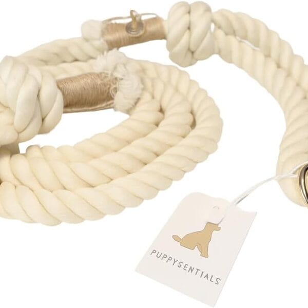 Premium Cotton Rope Leash for Medium & Large Dogs  5 ft Handcrafted, Strong, Stylish & Durable with 360 Swivel Heavy-Duty Clip  Perfect for Everyday Walks, Training & Weddings - Cream