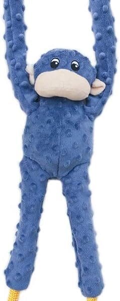 ZippyPaws RopeTugz - Durable Dog Pull Rope Toy, Interactive Tug of War for Large, Medium, & Small Dogs, Squeaky Pet Products to Keep Them Busy, Made with Heavy Duty Climbing Rope - Blue Monkey